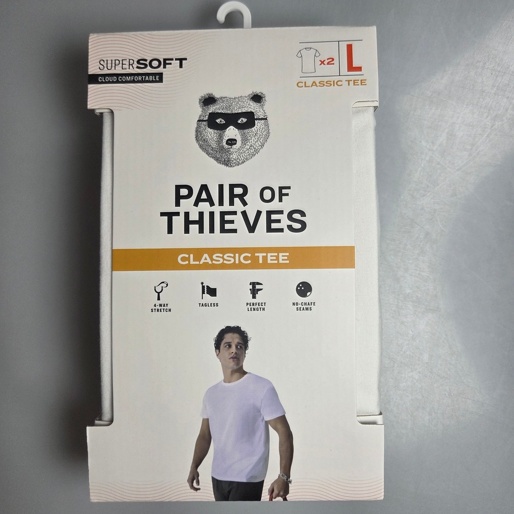 Pair of Thieves Mens SuperSoft Classic Tee 2-Pack White Crew Neck Size Large L - Picture 1 of 3